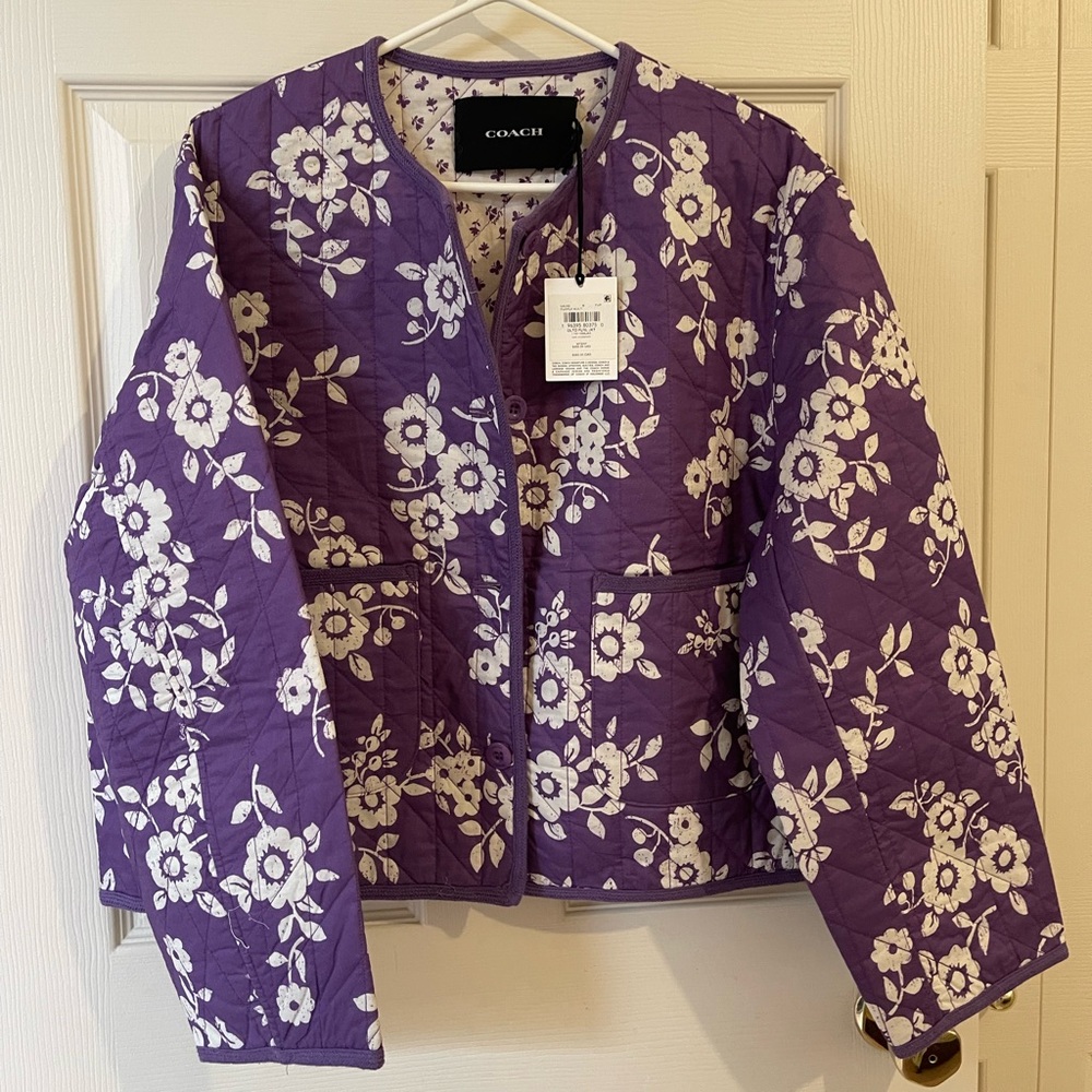 Coach Purple and White Floral Bomber Jacket